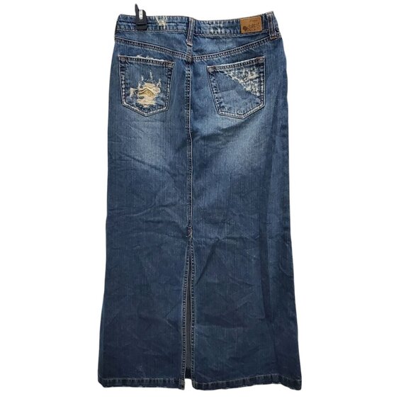 Hippie Junior's‎ Y2K Distressed Country Patch Boho Long Denim Maxi Skirt 7/28 - Picture 14 of 14